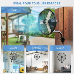 Ventilateur Mural Extérieur 50 cm avec Télécommande, Ventilateur Oscillant 4 Vitesses, Moteur DC Sans Balais Étanche, Ventilateu