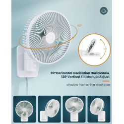 Ventilateur mural oscillant de 20,3 cm avec télécommande, minuterie et 4 réglages de vitesse, inclinaison réglable, cordon de 17