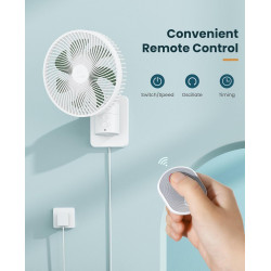 Ventilateur mural oscillant de 20,3 cm avec télécommande, minuterie et 4 réglages de vitesse, inclinaison réglable, cordon de 17