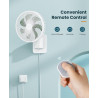 Ventilateur mural oscillant de 20,3 cm avec télécommande, minuterie et 4 réglages de vitesse, inclinaison réglable, cordon de 17