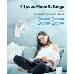 Ventilateur mural oscillant de 20,3 cm avec télécommande, minuterie et 4 réglages de vitesse, inclinaison réglable, cordon de 17