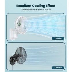 Ventilateur mural oscillant de 20,3 cm avec télécommande, minuterie et 4 réglages de vitesse, inclinaison réglable, cordon de 17