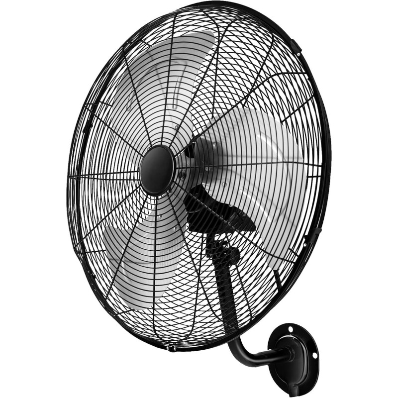 GOPLUS Ventilateur Mural Industriel Ø56CM, 3 Vitesses, 3 Pales Aluminium, 3270CFM, Ventilateur avec Inclinaison 30° & Oscillatio