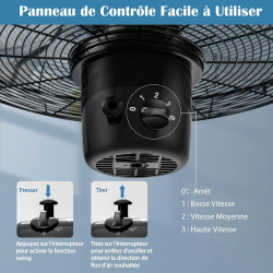 GOPLUS Ventilateur Mural Industriel Ø56CM, 3 Vitesses, 3 Pales Aluminium, 3270CFM, Ventilateur avec Inclinaison 30° & Oscillatio
