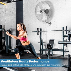 GOPLUS Ventilateur Mural φ56cm avec 3 Pales Aluminium, Ventilateur 3 Vitesses, Inclinaison 30° & Oscillation 85°, Grille Sécurit