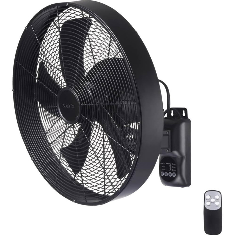 sygonix SY-6661434 Ventilateur Mural 50 W (Ø x H) 45 cm x 45.5 cm Noir avec télécommande, oscillant, minuteur, pivotant