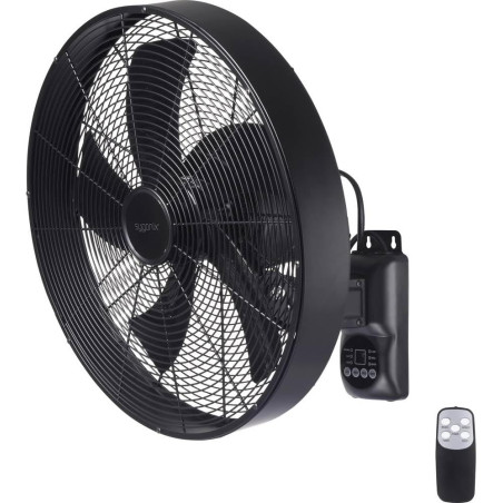 sygonix SY-6661434 Ventilateur Mural 50 W (Ø x H) 45 cm x 45.5 cm Noir avec télécommande, oscillant, minuteur, pivotant