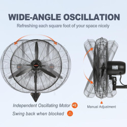 VEVOR Ventilateur brumisateur mural, 61,6 cm, ventilateur industriel oscillant étanche, 3 vitesses, 7000 CFM, ventilateur commer