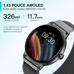 Acclafit montre connectée femme homme avec appel bleutooth, smartwatch ronde 1,38" avec 147+ modes sportifs, cardiofréquencemètr