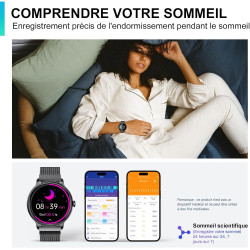 Acclafit montre connectée femme homme avec appel bleutooth, smartwatch ronde 1,38" avec 147+ modes sportifs, cardiofréquencemètr