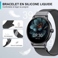 Acclafit montre connectée femme homme avec appel bleutooth, smartwatch ronde 1,38" avec 147+ modes sportifs, cardiofréquencemètr