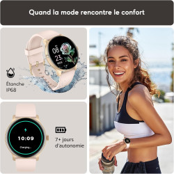 Acclafit montre connectée femme homme avec appel bleutooth, smartwatch ronde 1,38" avec 147+ modes sportifs, cardiofréquencemètr