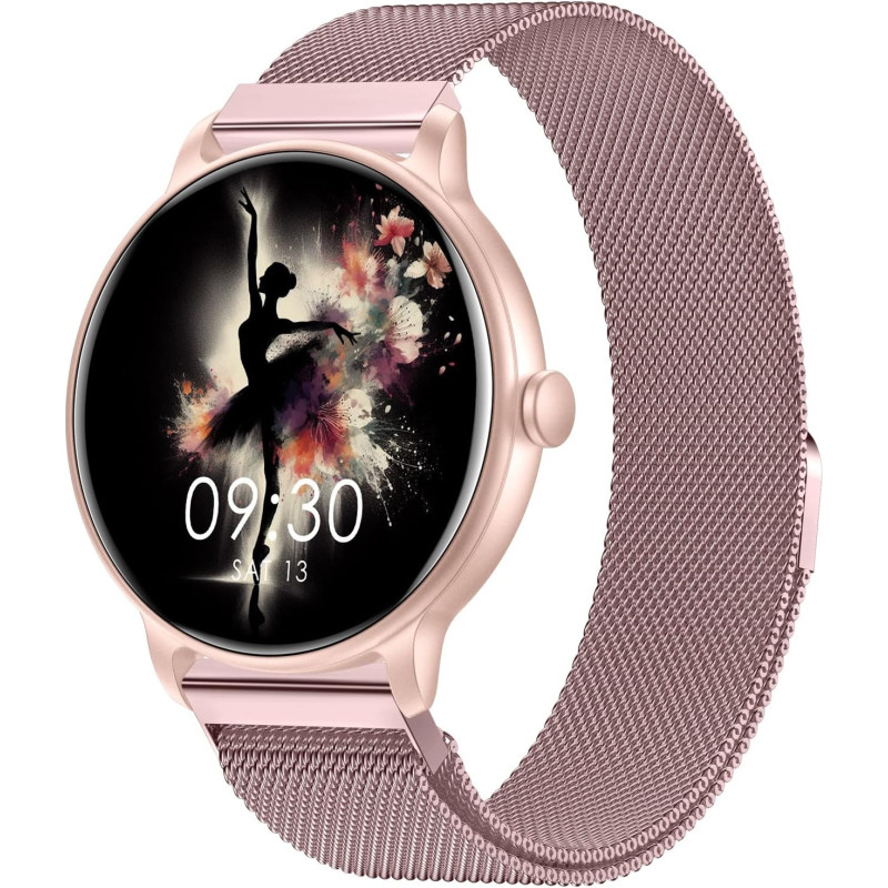 Acclafit montre connectée femme homme avec appel bleutooth, smartwatch ronde 1,38" avec 147+ modes sportifs, cardiofréquencemètr