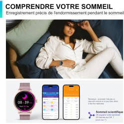 Acclafit montre connectée femme homme avec appel bleutooth, smartwatch ronde 1,38" avec 147+ modes sportifs, cardiofréquencemètr