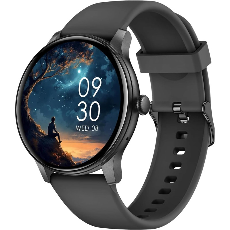 Acclafit montre connectée femme homme avec appel bleutooth, smartwatch ronde 1,38" avec 147+ modes sportifs, cardiofréquencemètr