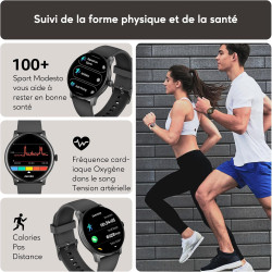 Acclafit montre connectée femme homme avec appel bleutooth, smartwatch ronde 1,38" avec 147+ modes sportifs, cardiofréquencemètr