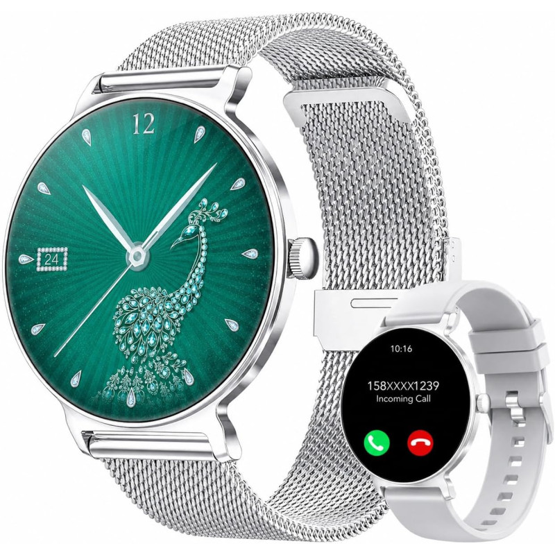Montre connectée femme amoled 1,27 pouces hd, smartwatch bleutooth 5.4, montre intelligente femme, 120+ modes sport, 200+ cadran