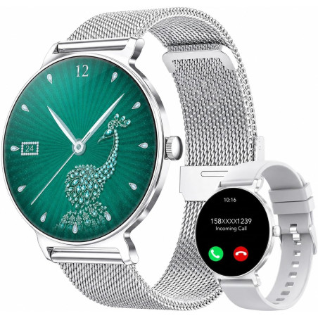Montre connectée femme amoled 1,27 pouces hd, smartwatch bleutooth 5.4, montre intelligente femme, 120+ modes sport, 200+ cadran