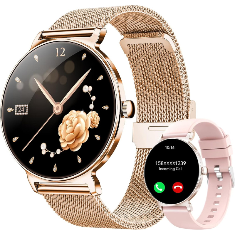 Montre connectée femme amoled 1,27 pouces hd, smartwatch bleutooth 5.4, montre intelligente femme, 120+ modes sport, 200+ cadran