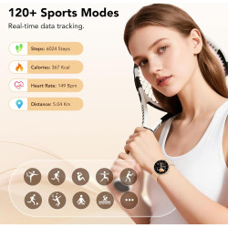 Montre connectée femme amoled 1,27 pouces hd, smartwatch bleutooth 5.4, montre intelligente femme, 120+ modes sport, 200+ cadran