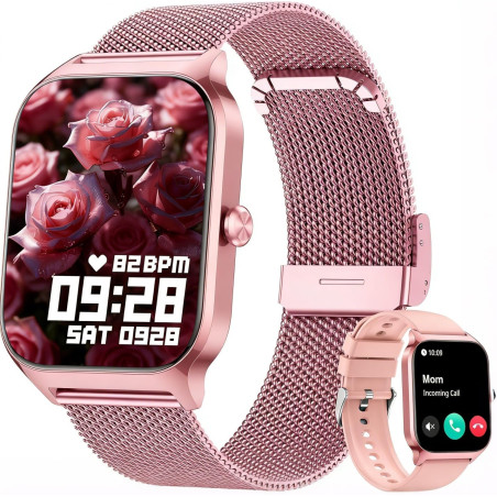 Popglory montre connectée femme homme, appel bleutooth avec 100+ sport 1,85 smartwatch, fréquence cardiaque pression artérielle 
