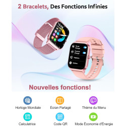 Popglory montre connectée femme homme, appel bleutooth avec 100+ sport 1,85 smartwatch, fréquence cardiaque pression artérielle 