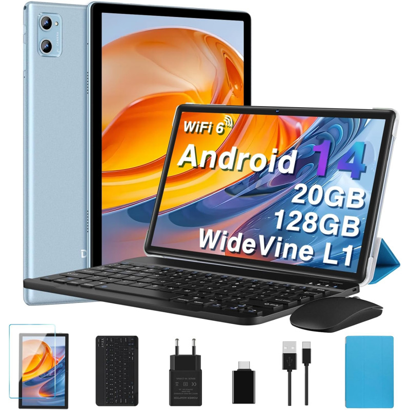 2026 tablette 10 pouces android , 20 go ram + 128 go rom (tf 2 to), octa core/5g+2,4g wi-fi 6/bleutooth 5.0/6000 mah/widget/8 mp