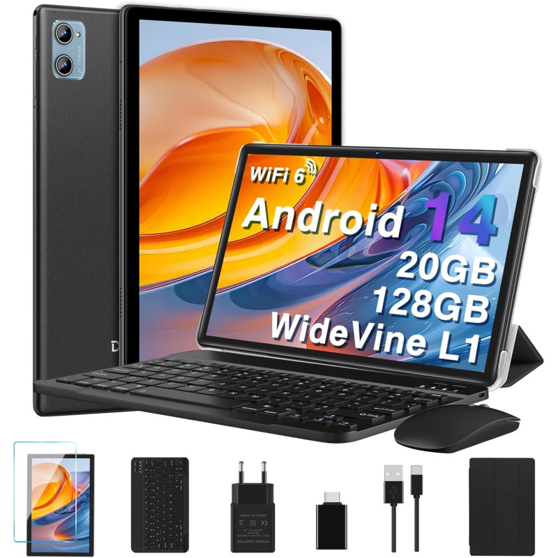 2026 tablette 10 pouces android , 20 go ram + 128 go rom (tf 2 to), octa core/5g+2,4g wi-fi 6/bleutooth 5.0/6000 mah/widget/8 mp