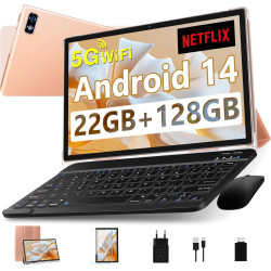 Tablette 10 pouces android 14 , 22goram + 128go rom (1to tf),widevine l1/octa-core/2.0ghz/5g wifi/8000mah/bt 5.0/5+8mp/soutenir 