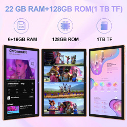 Tablette 10 pouces android 14 , 22goram + 128go rom (1to tf),widevine l1/octa-core/2.0ghz/5g wifi/8000mah/bt 5.0/5+8mp/soutenir 