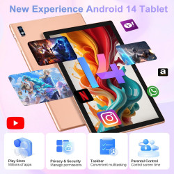 Tablette 10 pouces android 14 , 22goram + 128go rom (1to tf),widevine l1/octa-core/2.0ghz/5g wifi/8000mah/bt 5.0/5+8mp/soutenir 