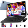 Tablette 10 Pouces Android 14 , 22GoRAM + 128Go ROM (1To TF),Widevine L1/Octa-Core/2.0GHz/5G WiFi/8000mAh/BT 5.0/5+8MP/Soutenir 