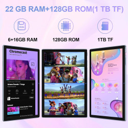 Tablette 10 Pouces Android 14 , 22GoRAM + 128Go ROM (1To TF),Widevine L1/Octa-Core/2.0GHz/5G WiFi/8000mAh/BT 5.0/5+8MP/Soutenir 