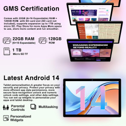 Tablette Android 14 Tablette 10 Pouces , 22GoRAM+128Go ROM (1To TF), Widevine L1|8000mAh| Octa-Core|2.0GHz| 5G WiFi| BT 5.0| 5+8