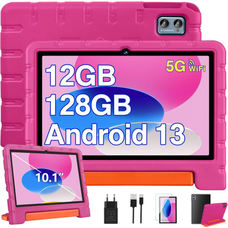 ZIOVO Tablette 10 Pouces Android 13 Tablettes,12Go RAM+128Go ROM(TF 1To),5G WiFi Tablette Tactile,Octa-Core 2.0 Ghz,/5+8 MP/6000