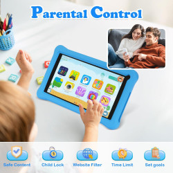 Tablette enfants 7 pouces android tablette éducative enfant avec écran hd, 8go ram+64go rom(tf 256go), contrôle parental, bleuto