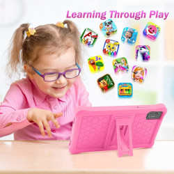 Tablette enfants 7 pouces android tablette éducative enfant avec écran hd, 8go ram+64go rom(tf 256go), contrôle parental, bleuto