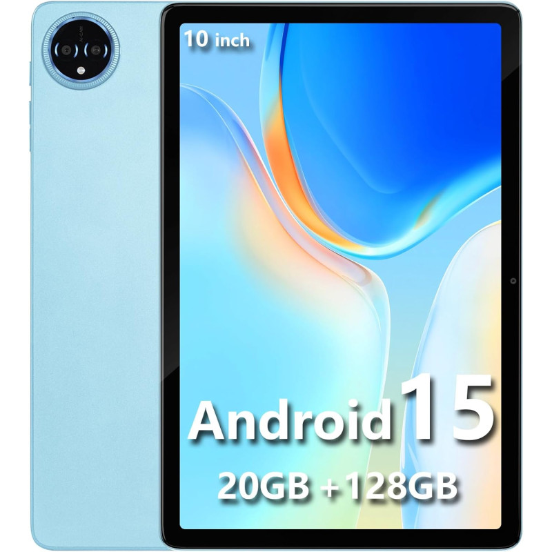 Tablette 10 pouces, android 15, 20go ram + 128go rom(1 to extensible) 8580 mah batterie, octo-cœur 5g wifi tablette tactile, 5+1