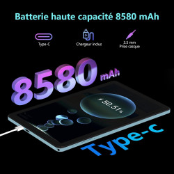 Tablette 10 pouces, android 15, 20go ram + 128go rom(1 to extensible) 8580 mah batterie, octo-cœur 5g wifi tablette tactile, 5+1
