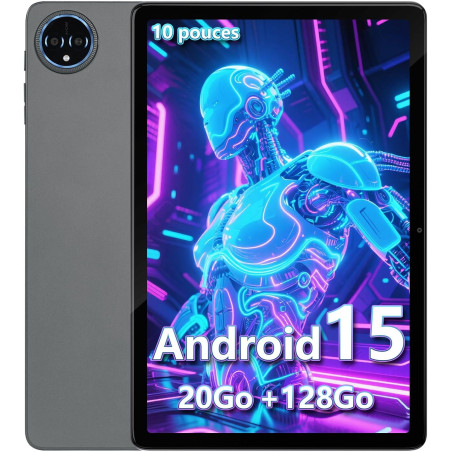Tablette 10 pouces, android 15, 20go ram + 128go rom(1 to extensible) 8580 mah batterie, octo-cœur 5g wifi tablette tactile, 5+1