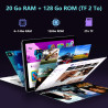Tablette 10 pouces, android 15, 20go ram + 128go rom(1 to extensible) 8580 mah batterie, octo-cœur 5g wifi tablette tactile, 5+1
