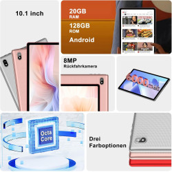 Tablette android avec gemini ai tablette10 pouces, 128go rom(2 to tf extensible), octa-core, widevine l1, gms certification, 5gw