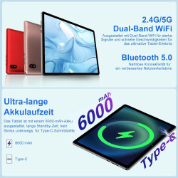 Tablette android avec gemini ai tablette10 pouces, 128go rom(2 to tf extensible), octa-core, widevine l1, gms certification, 5gw