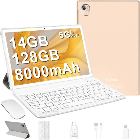 Tablette android tablette 10 pouces avec gemini ai tablette tactile avec 128go rom (tf/2to) octa-core 2.0 ghz丨 5g wifi 6+bleutoo