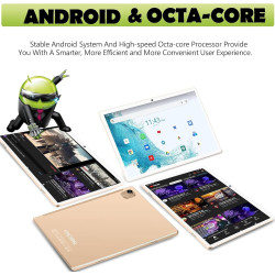 Tablette android tablette 10 pouces avec gemini ai tablette tactile avec 128go rom (tf/2to) octa-core 2.0 ghz丨 5g wifi 6+bleutoo