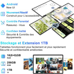 2026 tablette android tablette 11 pouces tablette avec 256go rom (tf 2 to) gemini ai, 2000 x 1200 fhd, octa-core 2.0 ghz, 2.4g+5