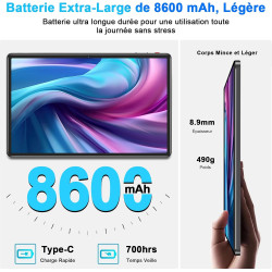 2026 tablette android tablette 11 pouces tablette avec 256go rom (tf 2 to) gemini ai, 2000 x 1200 fhd, octa-core 2.0 ghz, 2.4g+5