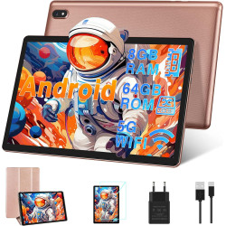 Tablette 10 pouces 4go ram(extensible jusqu'à 8 go) 64go rom 1tb extensible, tablette android avec 5g wifi, bleutooth 5.0, 8 cœu