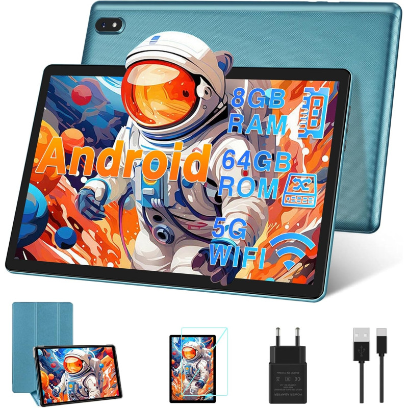 Dmoao tablette 10 pouces 4go ram(extensible jusqu'à 8 go) 64go rom 1tb extensible, tablette android avec 5g wifi, bleutooth 5.0,