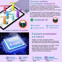Tablette Android 14 10 Pouces - 5G & Wi-Fi 6, 20 Go RAM 128 Go ROM (Extensible 1 To) - Octa-Core, GMS, Widevine L1 - 6000mAh, Ca